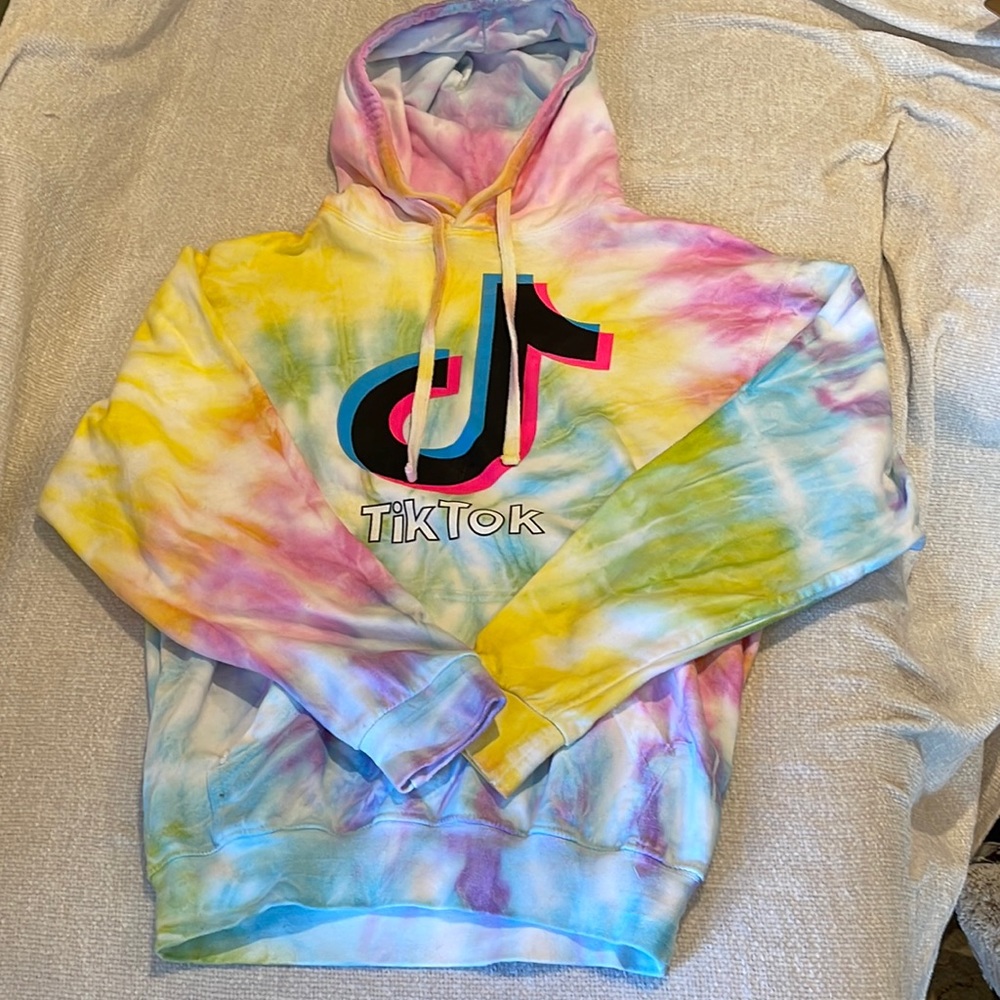 Rainbow Tie Dye Sweatshirt With TikTok Logo Embroidered. Sz:S